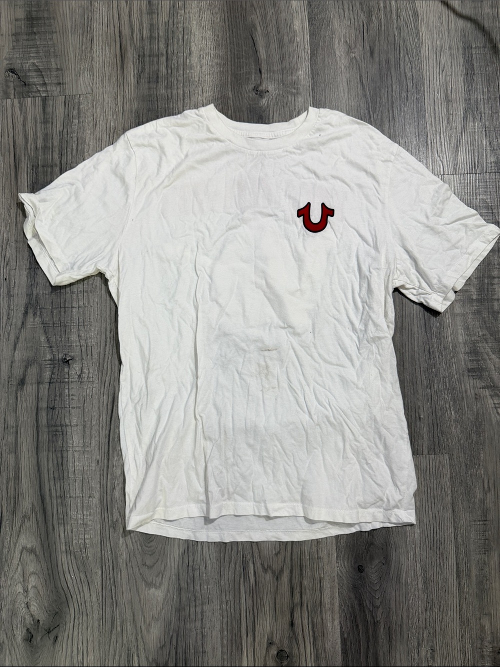 True Religion White Short-Sleeve Tee with Red Logo